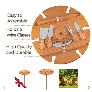 Bamboo Outdoor Picnic Wine Table Holder w/Cutlery Cheese Set portable